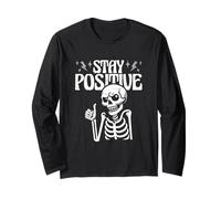 Spaventoso scheletro motivazionale di Halloween con scritta "Stay Positive Maglia a Manica