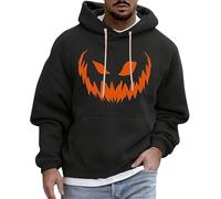Spaventoso Spooky Jack O Lanterna Viso Zucca Halloween Uomini Abiti Patchwork Pullover Inverno Vacanza Costume Stampato Felpa Con Cappuccio Manica Lunga Vestiti Slouchy, Nero , 3XL