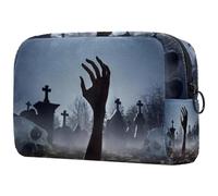 Spaventoso Zombie Hand Out of Cemetery Cosmetic Bag per donne, beauty case da viaggio grande borsa organizer con cerniera, Multi, 18.5x7.5x13cm/7.3x3x5.1in, Beauty case