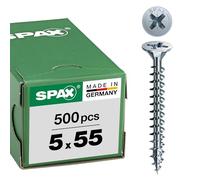 Spax, 0/1030/001/5,0/55/ /01, Vite universale, 5,0 x 55 mm, 500 pezzi, testa svasata, Croce recesso Z, 4Tagliare, filo pieno, zincato blank A2J - 1081010500555