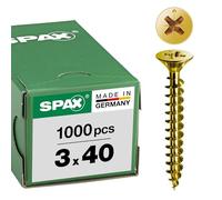 Spax, 0/1030/021/3,0/40/ /01, Vite universale, 3,0 x 40 mm, 1000 pezzi, testa svasata, Croce recesso Z, filettatura totale, zinco giallo A2L passivato - 1081020300405