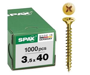 Spax, 0/1030/021/3,5/40/ /01, Vite universale, 3,5 x 40 mm, 1000 pezzi, testa svasata, Croce recesso Z, 4Tagliare, filettatura totale, zinco giallo passivato A2L - 1081020350405