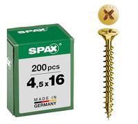 Spax, 1081020450163, Vite universale, 4,5 x 16 mm, 200 pezzi, testa svasata, Croce recesso Z, 4Tagliare, filettatura totale, zinco passivato giallo A2L