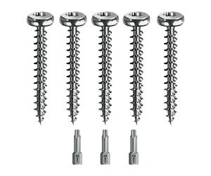 Spax - Set di viti per legno a testa semicircolare, 5 misure, filettatura completa, argento Torx + bit