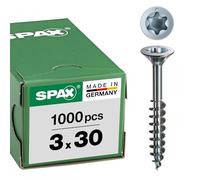 Spax T-STAR plus 0/1050/1/ 3,0/30/01 - Vite universale con testa svasata, 4CUT, filettatura parziale, lucida zincata tramite galvanizzazione, Zincato, 3,0 x 30 mm
