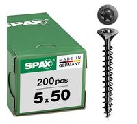 Spax T-STAR plus, vite universale, a testa svasata, colore nero, filettatura completa (5 x 50 mm, 200 pezzi)