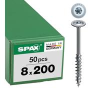 SPAX T-TAR plus 251010802005 - Viti per costruzioni in legno, 8,0 x 200 mm, testa piatta, filettatura parziale, 4CUT, WIROX A3J, 50 pezzi