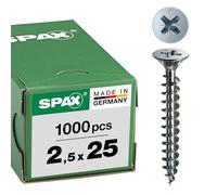 SPAX Vite universale, 2,5 x 25 mm, 1000 pezzi, Filetto totale, Testa svasata, Intaglio a croce Z1, Punta S, WIROX - 1081010250255