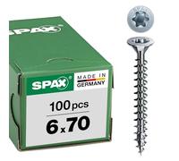 SPAX - Vite universale con testa svasata T-STAR plus, 4CUT, Filettatura piena, Bianco zincato, 6.0 x 70 mm, 100 pezzi