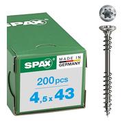 SPAX Viti per facciata, 4,5 x 43 mm, 200 pezzi, filettatura di fissaggio, testa svasata, T-STAR plus T20, 4CUT, in acciaio inox A2-25470004504322