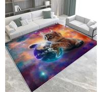 Spaziale Sky Starry Giocando A Gatto Tappeto Area Interna Morbida Lavabile In Lavatrice Non Slittata, Tappeto A Pelo Corto Non Di Crisi Per Soggiorno Camera Da Letto Corridoio E Giardino D'inverno,