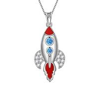 Spaziale Tema Charm Collana Orecchini in Argento Sterling 925 Donne Razzo Astronomia Astronauta Regalo UFO Cristallo Pendente Orecchini Spaziale Amanti Regalo Scienza Astronomia Gioielli, Zirconia