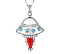 Spaziale Tema Charm Collana Orecchini in Argento Sterling 925 Donne Razzo Astronomia Astronauta Regalo UFO Cristallo Pendente Orecchini Spaziale Amanti Regalo Scienza Astronomia Gioielli, Zirconia