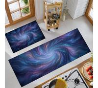 Spazio Misterioso Set di 2 tappeti da cucina antiscivolo e impermeabili, tappetini lavabili con Universo Nebulosa, per decorazione casa e ufficio 40x60cm+40x120cm, Blu Scuro
