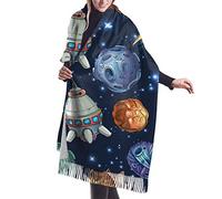 Spazio Razzo Stelle Pianeti Cosmico Foulard Con Nappe Classiche Sciarpe Lunghe Da Donna Elegante Scialle Morbido Invernale Sciarpe Scialle
