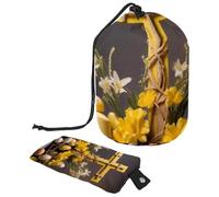 Spaziosa ed elegante borsa per il trucco impermeabile da donna, progettata per viaggi e uso quotidiano, croce gialla pasquale, Multicolore, 9.9x6.9in/25.2x17.6cm;6x3.5in/15.2x8.8cm