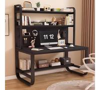 Spaziosa scrivania nera per computer con libreria e conigliera con gambe in metallo aperte per casa ufficio scrittoio studio tavolo (99,8 x 60 x 178 cm)