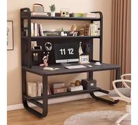 Spaziosa scrivania per computer con libreria e conigliera, gambe in metallo, tavolo da studio aperto per casa e ufficio moderno (99,8 x 60 x 177,8 cm, grigio/nero)
