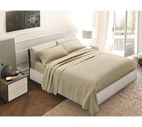 SpazioTessile Completo Lenzuola di Puro Cotone Percalle Federa 3Volà Piazza e Mezza o Francese (Francese per Materasso 140x200, Beige)