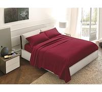 SpazioTessile Completo Lenzuola di Puro Cotone Percalle Federa 3Volà Piazza e Mezza o Francese (Francese per Materasso 140x200, Bordò)