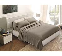 SpazioTessile Completo Lenzuola di Puro Cotone Percalle Federa 3Volà Piazza e Mezza o Francese (Francese per Materasso 140x200, Tortora)