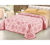 SpazioTessile - Coperta Lana Mista per Letto Una Piazza e Mezza, Plaid Divano Pesante Made in Italy, Fantasia Florence, Coperta Calda Invernale 400 gr/m² (Rosa, 1 Piazza e Mezza)