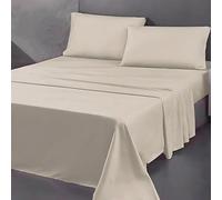 SpazioTessile - Lenzuola Matrimoniali Invernali 100% Caldo Cotone, Completo Lenzuola di Flanella Lenzuolo Sopra 240x295, Lenzuolo Sotto con Elastico 160x190 H25, 2 Federe 50x80 (Beige)