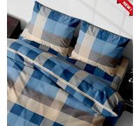 SpazioTessile Parure Copripiumino Sacco o Federe FLANELLA Scotland Azzurro o Beige 100% Cotone (Azzurro, Singolo 135x200)