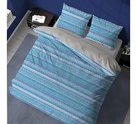 SpazioTessile Sacco Parure o Completo Copripiumino o Copritrapunta 100% Cotone Zig Zag Bahia Blu Lilla at (Blu, copritrapunta matrimoniale)