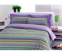 SpazioTessile Sacco Parure o Completo Copripiumino o Copritrapunta 100% Cotone Zig Zag Bahia Blu Lilla at (Blu, solo coppia federe 50x80)