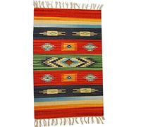 SpazioTessile - Tappeto Salotto, Cucina, Camera da Letto, Soggiorno, Ingresso Interno 100% Cotone Kilim, Stuoia Etnica Indiana Pelo Corto e Frange, Lavabile in Lavatrice - 90x150cm, Disegno C