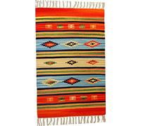 SpazioTessile - Tappeto Salotto, Cucina, Camera da Letto, Soggiorno, Ingresso Interno 100% Cotone Kilim, Stuoia Etnica Indiana Pelo Corto e Frange, Lavabile in Lavatrice - 70x140cm, Disegno F