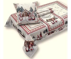 SpazioTessile Tovaglia Copritavolo Runner Cuscino Arredo Natale Gnomi Fantasy 9 in Gobelin Jaquard Lurex (Tovaglia x 12)