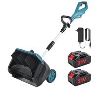 Spazzaneve a batteria con ruote, spazzaneve elettrico, batteria da 1000 W, 2 batterie e caricabatterie, regolabile in altezza, distanza di lancio 4-6 m, altezza di espulsione 2-3 m, larghezza di