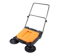 Spazzatrice a spinta manuale, 10 litri, con una larghezza di 67 cm, una spazzola rotante e 2 spazzole rotonde per garage, cortili, uffici (nero + arancione)