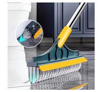 Spazzola 2 in 1 per la pulizia con manico lungo resistente, spazzola potente per doccia e raschietto, strumento di pulizia 2 in 1 con raschietto morbido, setole a forma di V, spazzola per il ponte