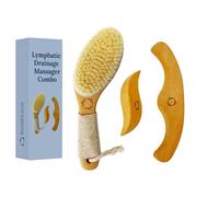 Spazzola a secco per il corpo per drenaggio linfatico - Spazzola asciutta vegana con manico sagomato antiscivolo + strumenti per massaggi terapia del legno Kit maderoterapia Gua Sha, anticellulite