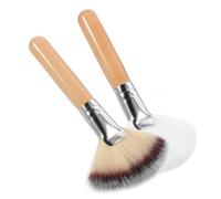Spazzola a Ventaglio Grande per Cipria, Set 2 Pezzi in Legno | Setole di Nylon Morbide, senza Perdita, per Fissare e Sfumare il Make-up, Delicata sulla Pelle