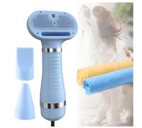 Spazzola Asciuga Cani, 4 in 1 Con Spazzola, 3 Impostazioni Temperatura Regolabile Spazzola Aspira Peli per Cani, E Panno Super Assorbente per Cani e Gatti,blue