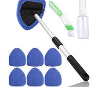 Spazzola Auto con Asciugamano Microfibra, Spazzola Parabrezza Pulitore, Herramienta de Limpieza de Parabrisas con Mango Desmontable, Limpiacristales Interior, Blu