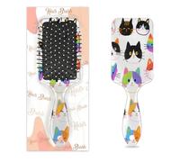 Spazzola colorata con peli di gatto, disegnata a mano, per donne e ragazze, antistatica e liscia, con setole in nylon, design leggero di ventilazione per capelli bagnati e asciutti (21 x 5 cm)