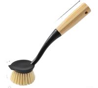 Spazzola con manico in legno con setole in PET dense per una pulizia efficiente di pentole, piatti e superfici del lavandino (9914 nero)
