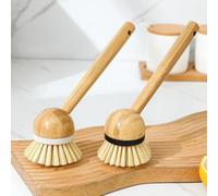 Spazzola con manico in legno con setole in PET dense per una pulizia efficiente di pentole, piatti e superfici del lavandino (9915 bianco)