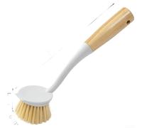 Spazzola con manico in legno con setole in PET dense per una pulizia efficiente di pentole, piatti e superfici del lavandino (9914 bianco)