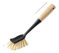 Spazzola con manico in legno con setole in PET dense per una pulizia efficiente di pentole, piatti e superfici del lavandino (9912 nero)