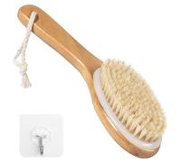 Spazzola corpo a secco setole naturali, spazzola da massaggio, dry brushing con manico curvo per la pulizia, l'esfoliazione e il miglioramento della circolazione sanguigna