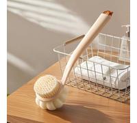 Spazzola da bagno 3 in 1 con manico lungo a due lati per strofinare la schiena, con setole morbide e grossolane per l'esfoliazione, include foro per appenderlo, finitura bianca per una pulizia