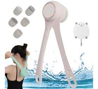 Spazzola da bagno a doppia maniglia, spazzola elettrica per doccia per corpo, idromassaggio elettrico impermeabile IPx7, spazzola rotante per il corpo con 5 testine, pulizia profonda (bianco sporco)
