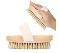 Spazzola da bagno con setole naturali, spazzola esfoliante in legno di bambù, spazzola a secco per il corpo, tossina linfatica, migliora la circolazione sanguigna e la cellulite, beige