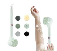Spazzola da bagno elettrica multifunzione con manico lungo, rotazione a 360°, 6 testine a 3 velocità, spazzola elettrica per il corpo per esfoliazione, contro, cellulite, massaggio